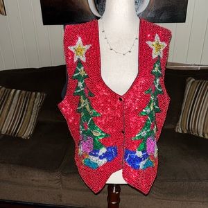 Savvy • Vintage • Women•  X-Large • Red/ Green • Beaded • Christmas • Vest